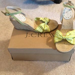 J.Crew green and white striped espadrilles